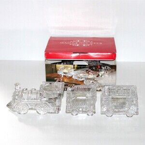 Fitz and Floyd Train votive Candle Holder Christmas Decor 3 piece clear railroad